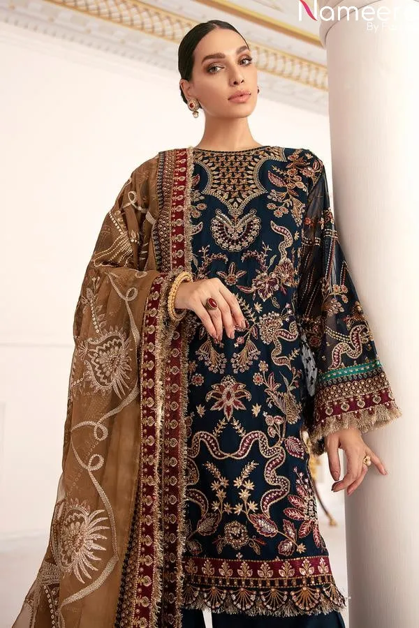 Blue Dress Pakistani Designer Attire for Eid #PN240