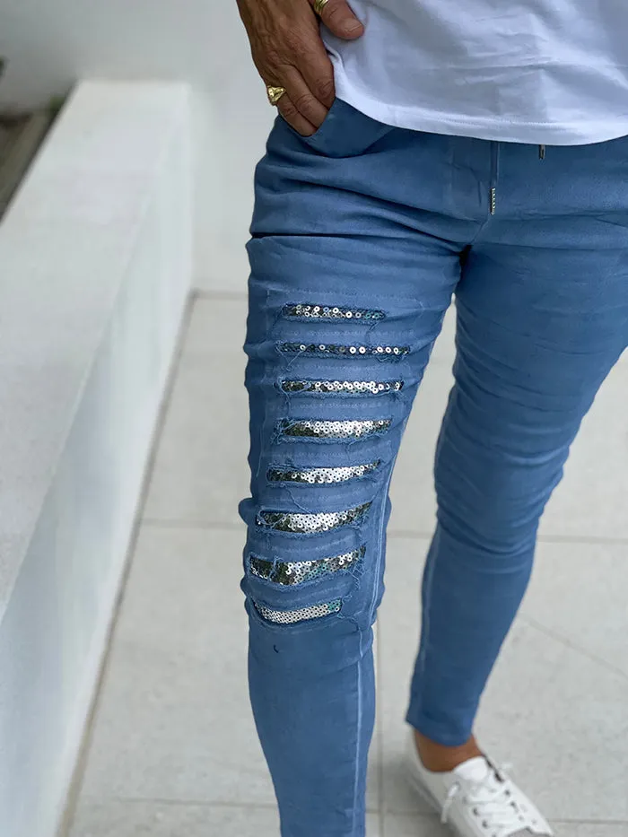 Blue Sequin Joggers