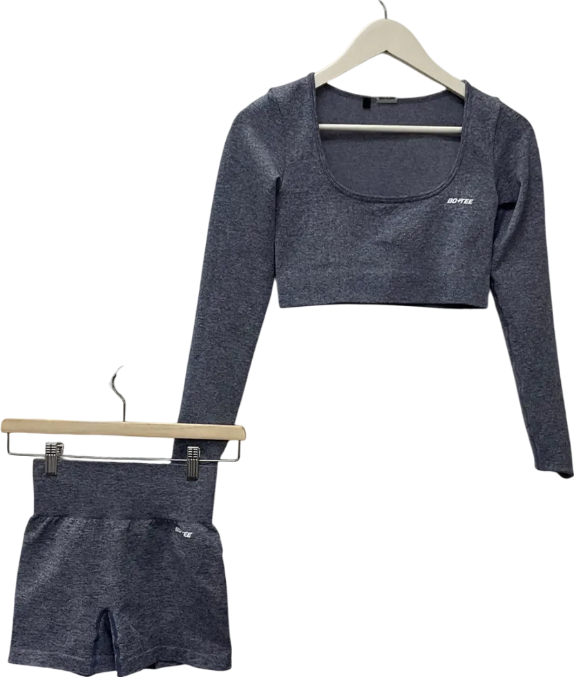 Bo   Tee Purple Long Sleeve Crop Top & High Waisted Shorts UK S