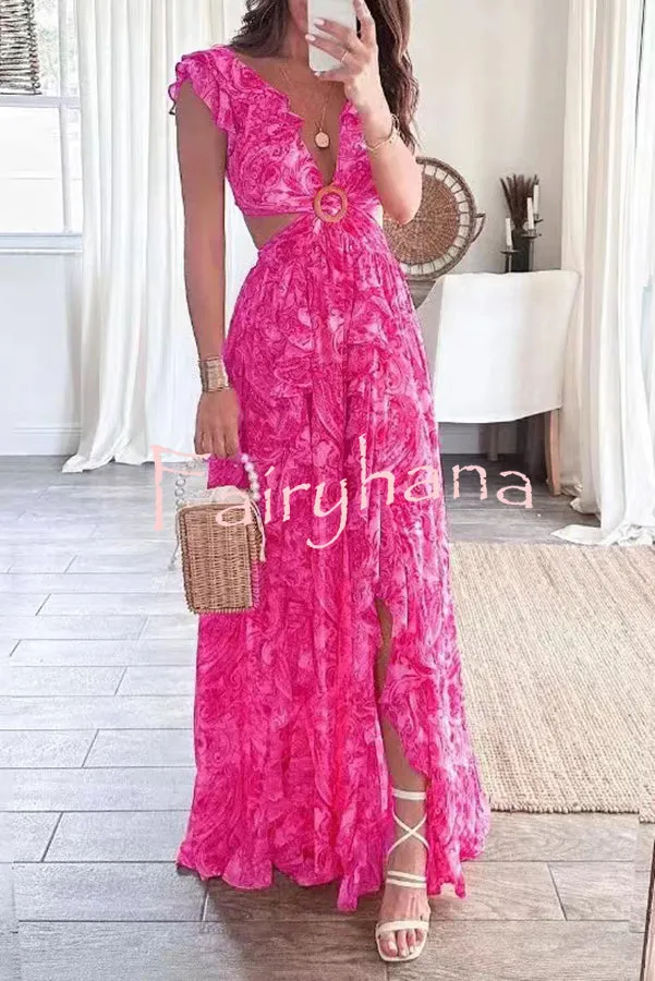 Boldest Bloom Floral Printed Ruffle Sleeve Cutout Maxi Dress
