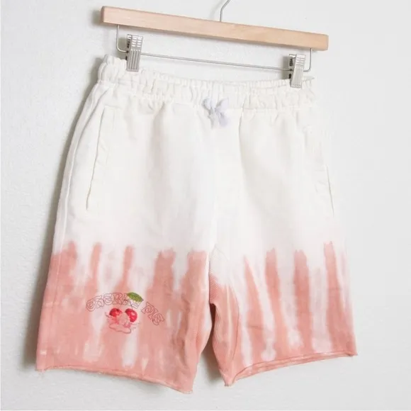 Boys Lie Pink White Cotton Elastic Waist Cherry Pie Pull On Shorts Size S NEW