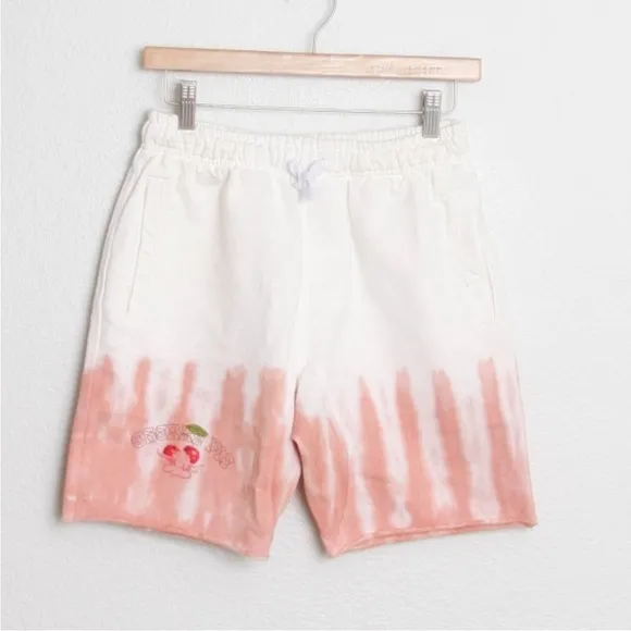 Boys Lie Pink White Cotton Elastic Waist Cherry Pie Pull On Shorts Size S NEW