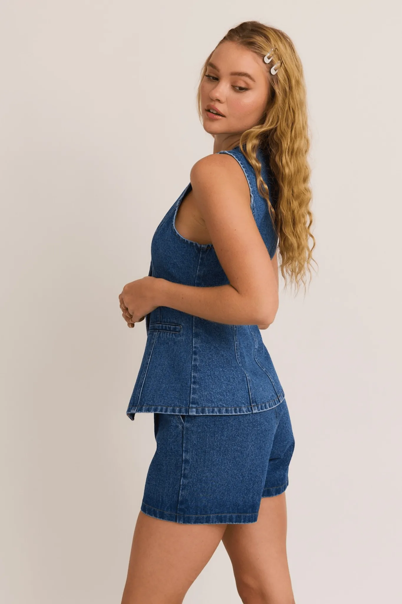 Brett Sleeveless denim top