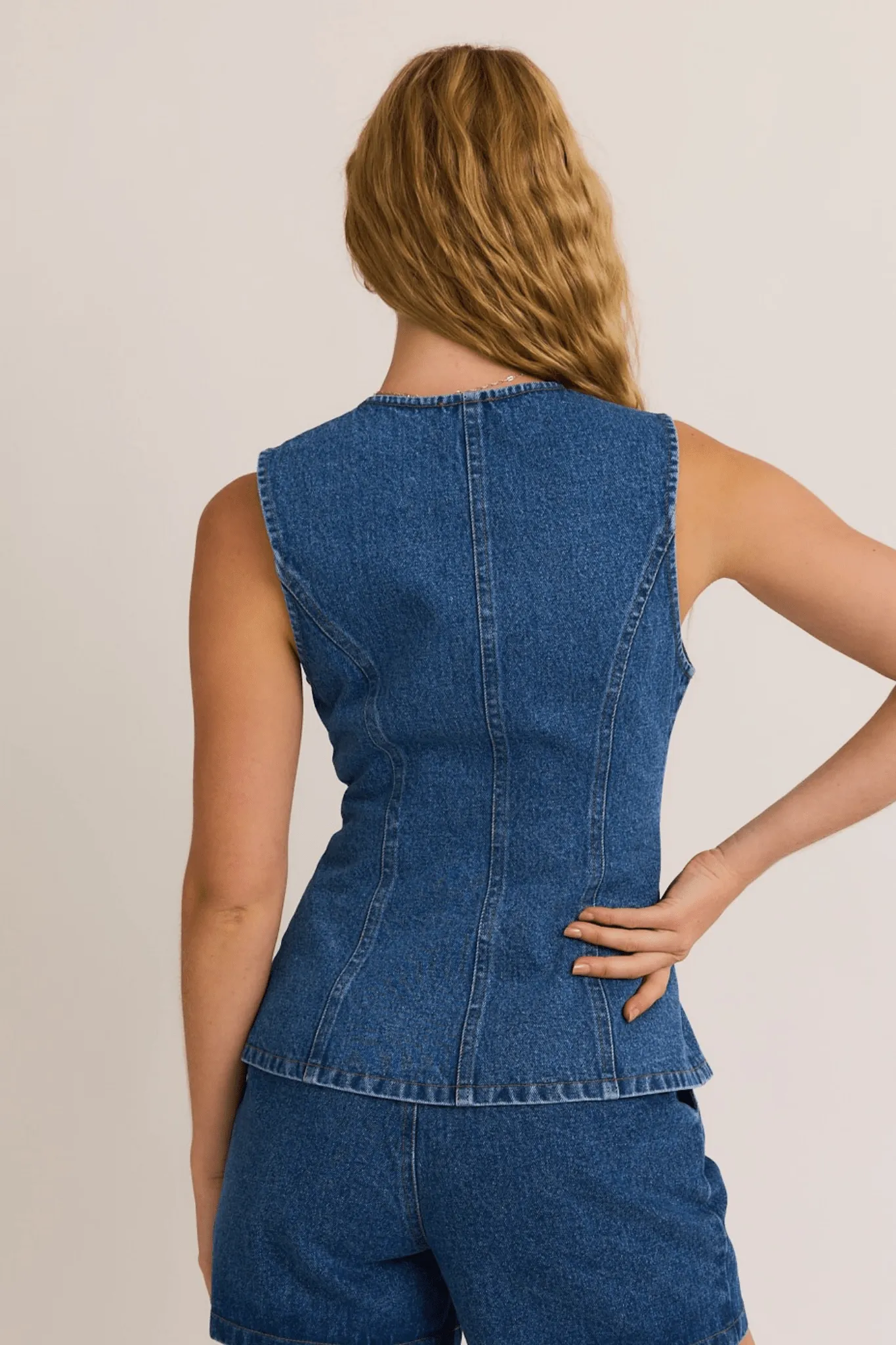 Brett Sleeveless denim top