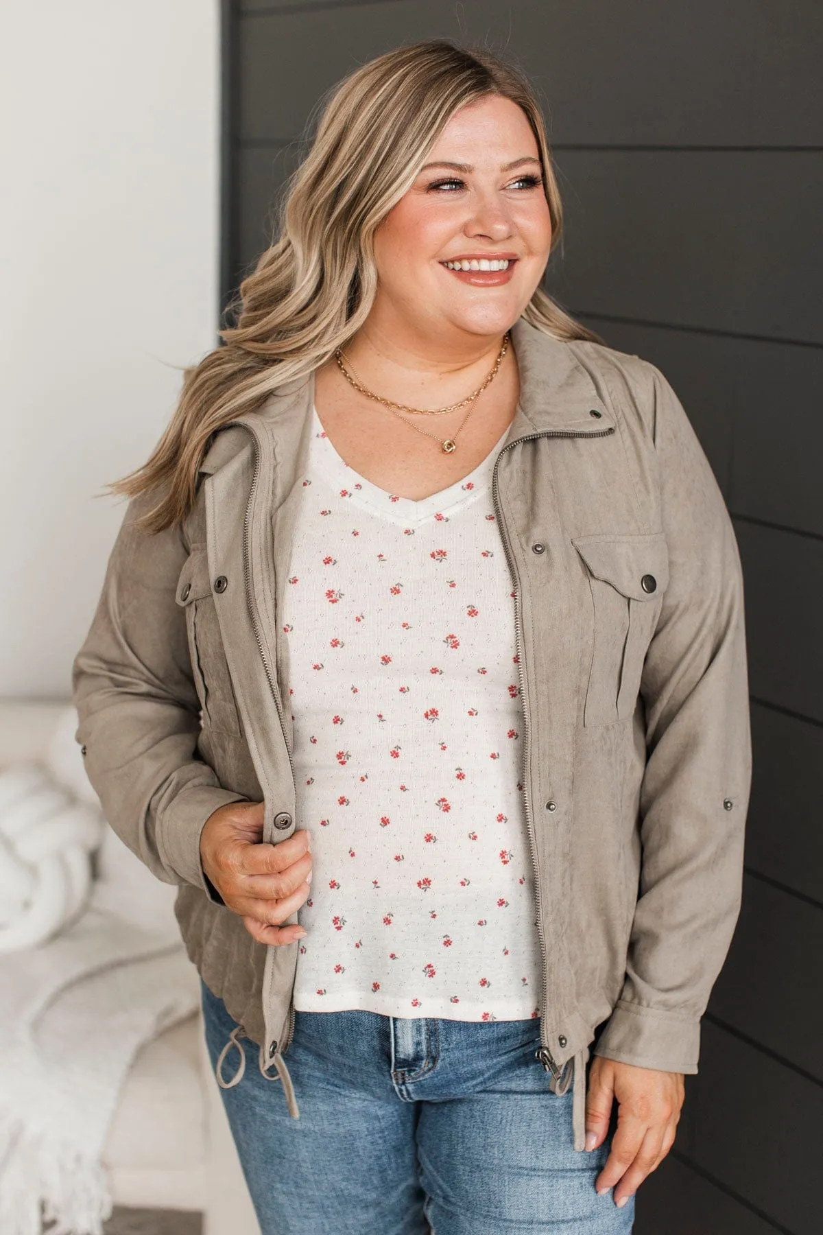 Brisk Morning Lightweight Zip Up Jacket- Dusty Olive