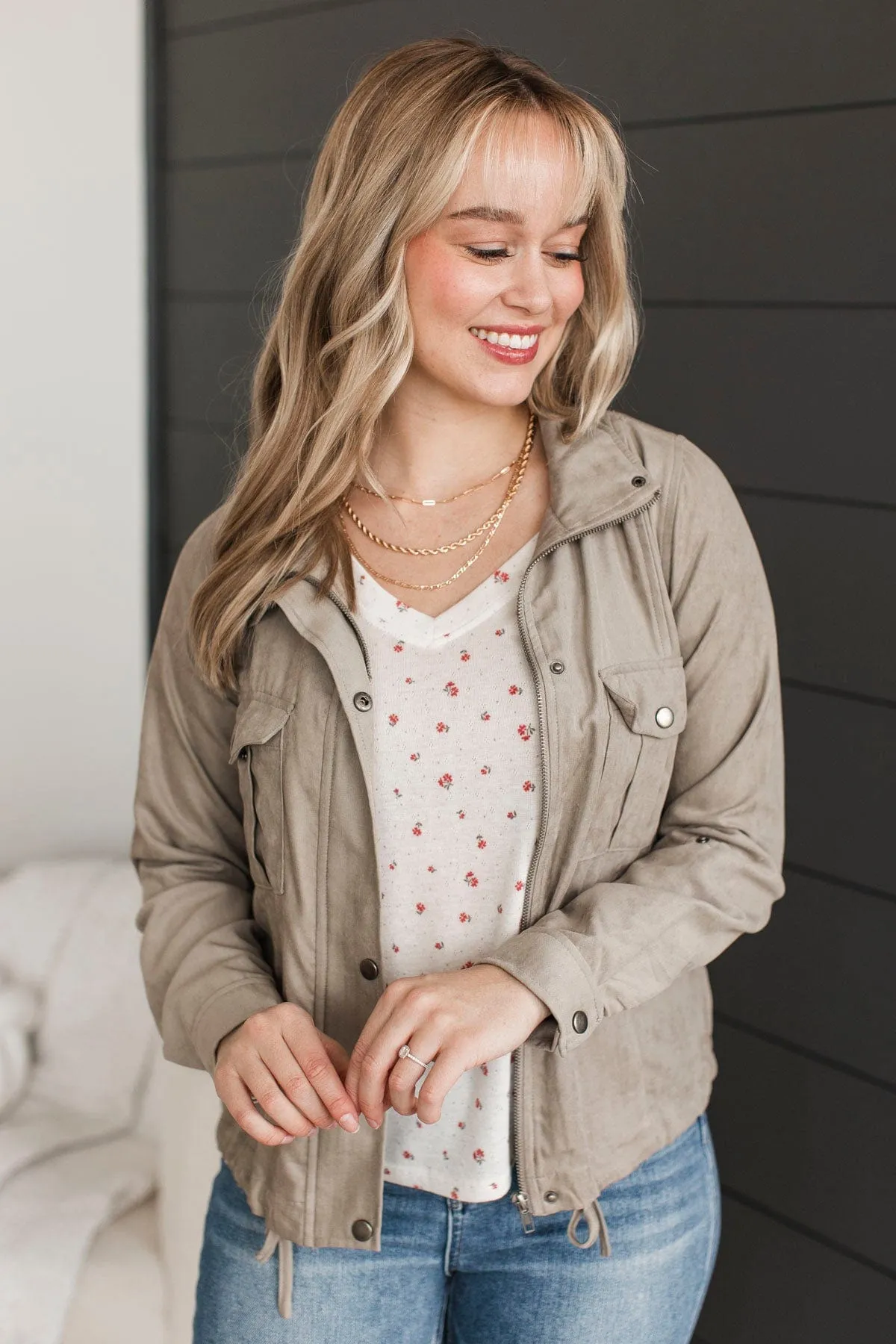 Brisk Morning Lightweight Zip Up Jacket- Dusty Olive