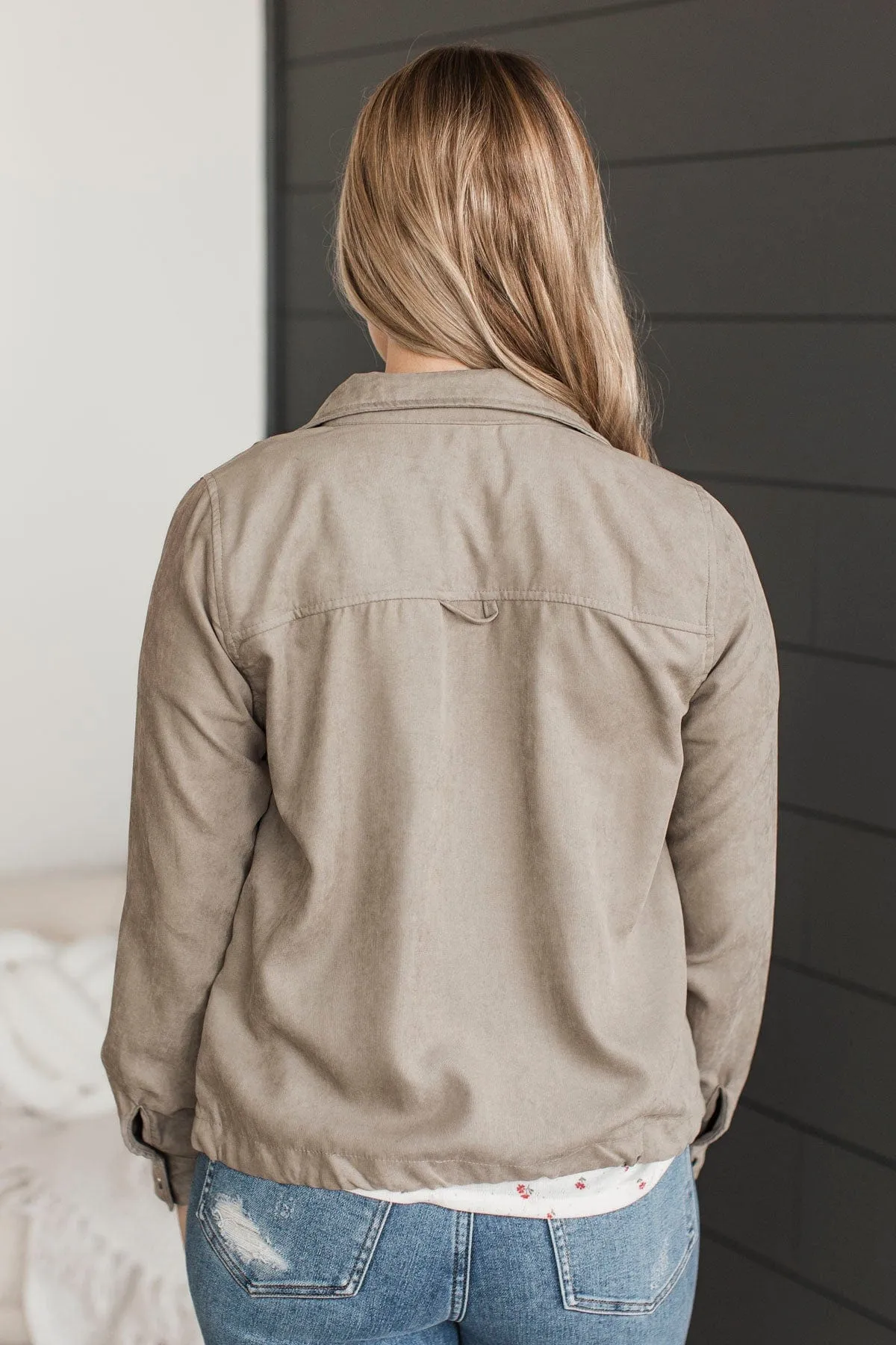 Brisk Morning Lightweight Zip Up Jacket- Dusty Olive