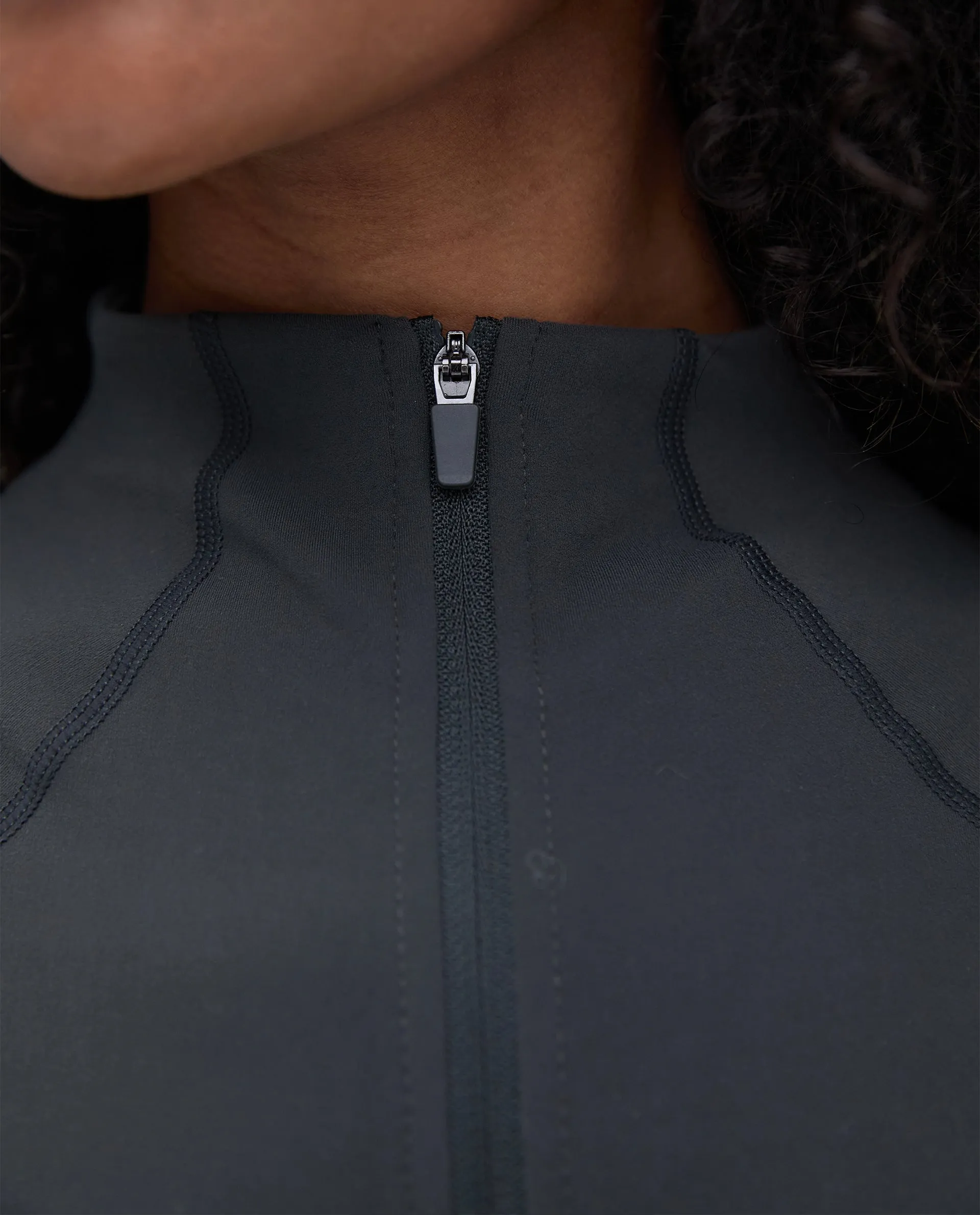 Brushed Long Sleeve Mock Neck Zip Up Top - Graphite Grey