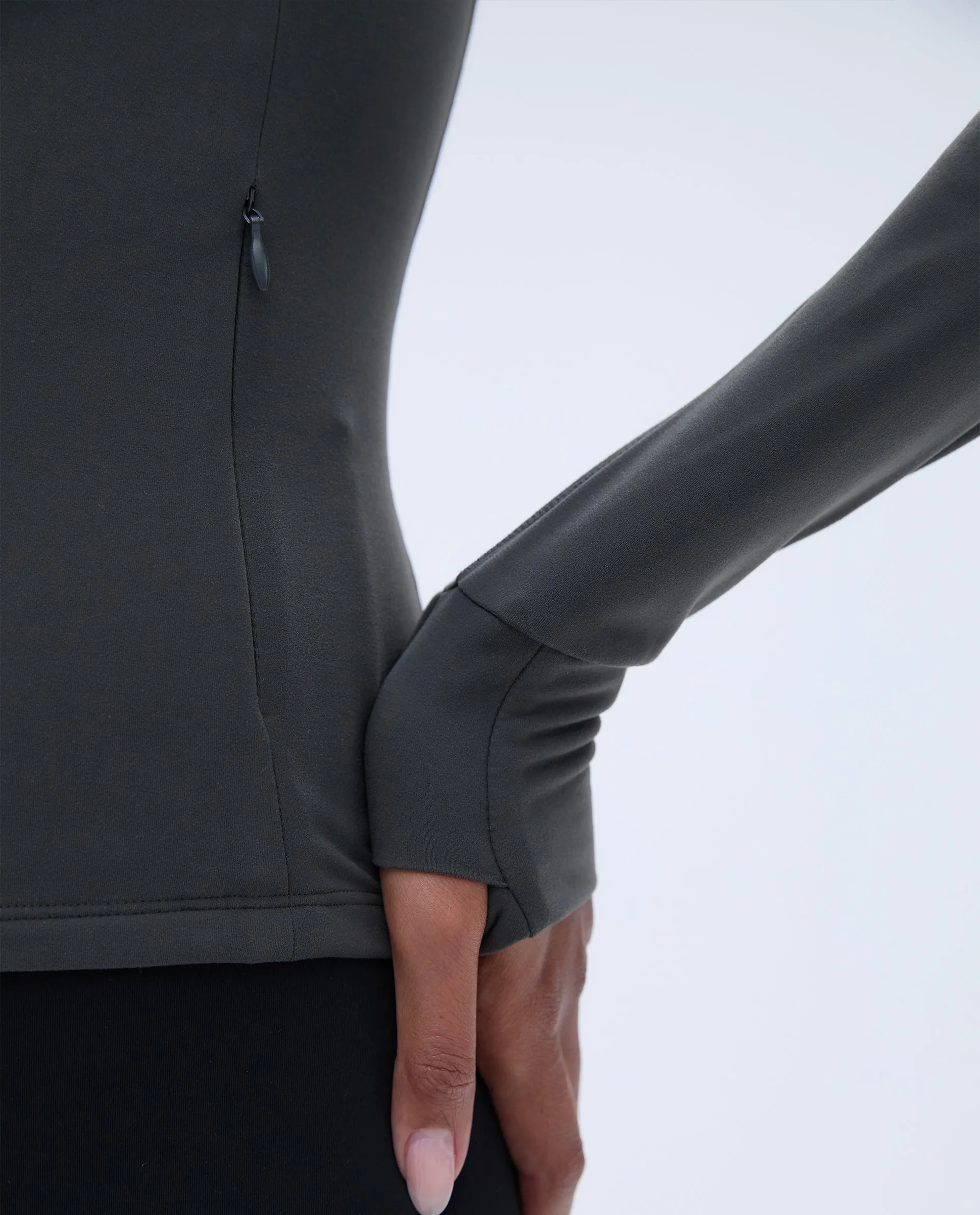 Brushed Long Sleeve Mock Neck Zip Up Top - Graphite Grey