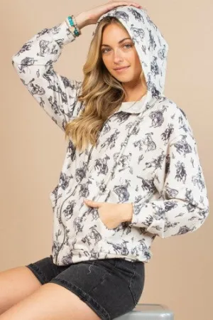 Bucking Horses Open Front Zip Hoodie