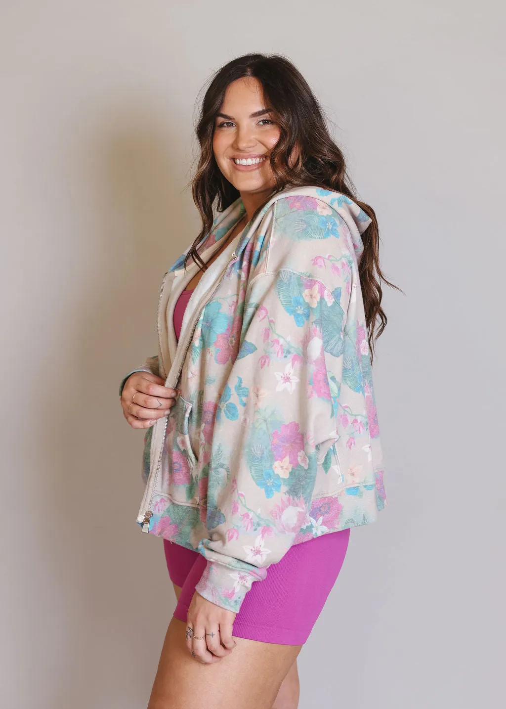 Butter Zip Up Hoodie - Tropic Palms