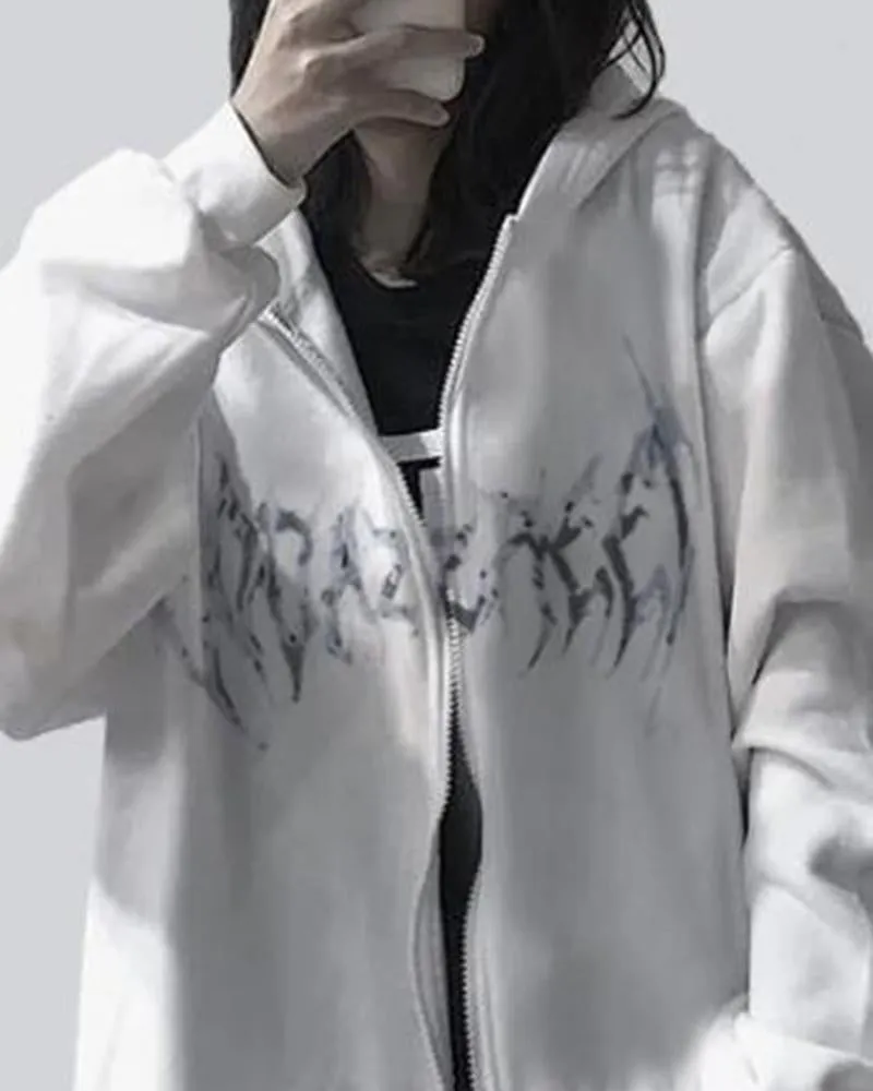 Butterfly Print Graphic Zip Up Hoodie