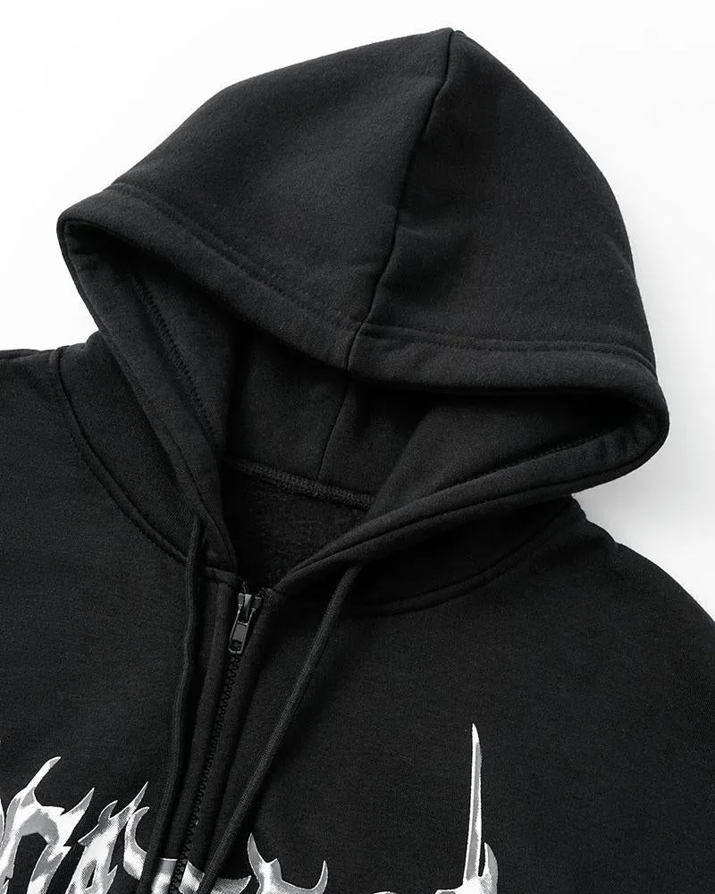 Butterfly Print Graphic Zip Up Hoodie