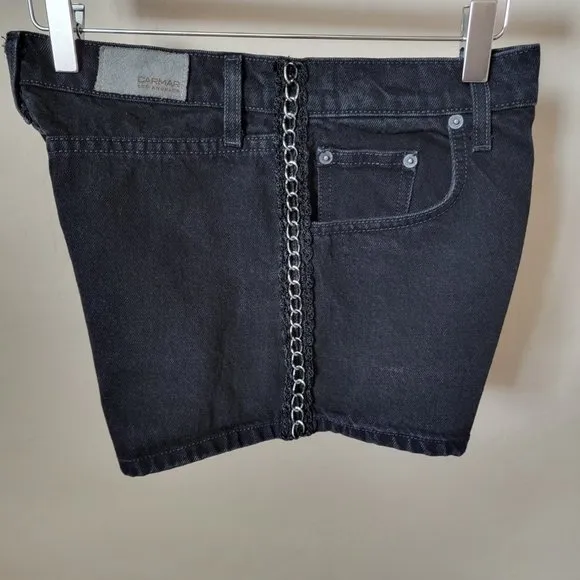 Carmar Titania High Rise Black Denim Jean Chain Shorts