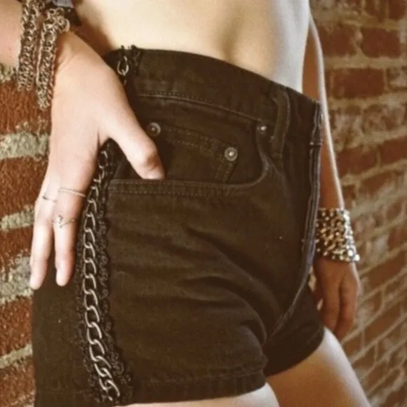 Carmar Titania High Rise Black Denim Jean Chain Shorts