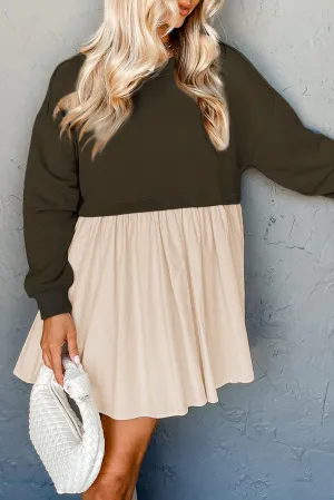Casual Chic Mini Dress with Sweatshirt Top and Flared Poplin Skirt
