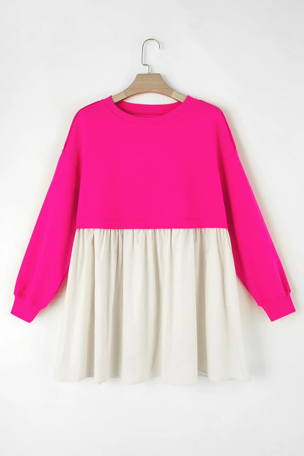 Casual Chic Mini Dress with Sweatshirt Top and Flared Poplin Skirt