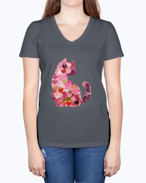 Cat-heart-brushstrokes - Ladies V-neck T-Shirt