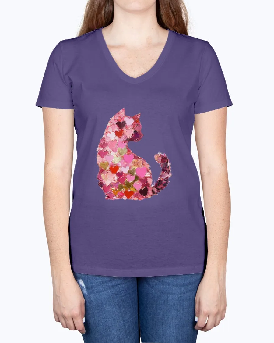 Cat-heart-brushstrokes - Ladies V-neck T-Shirt