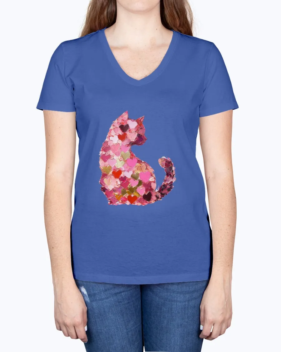 Cat-heart-brushstrokes - Ladies V-neck T-Shirt