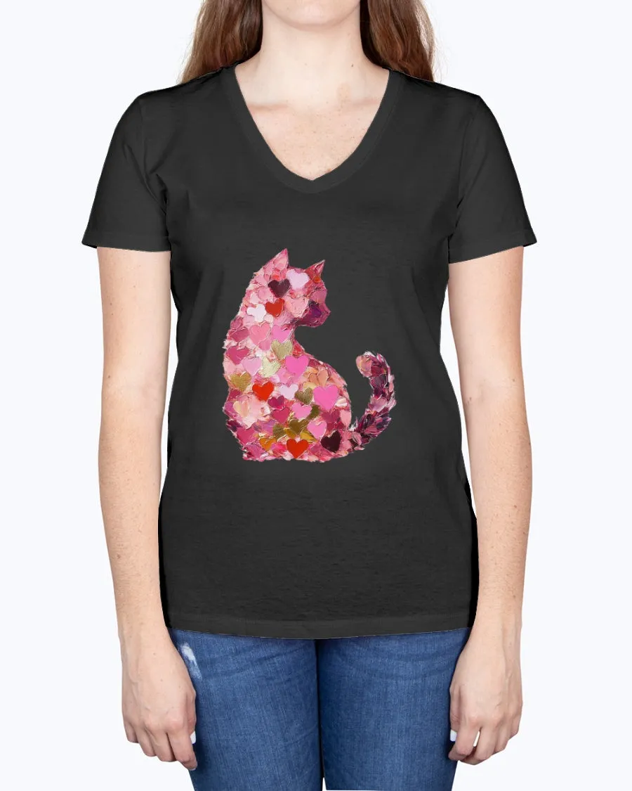 Cat-heart-brushstrokes - Ladies V-neck T-Shirt