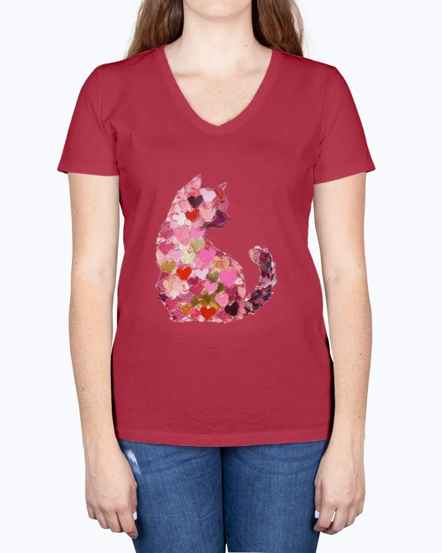 Cat-heart-brushstrokes - Ladies V-neck T-Shirt