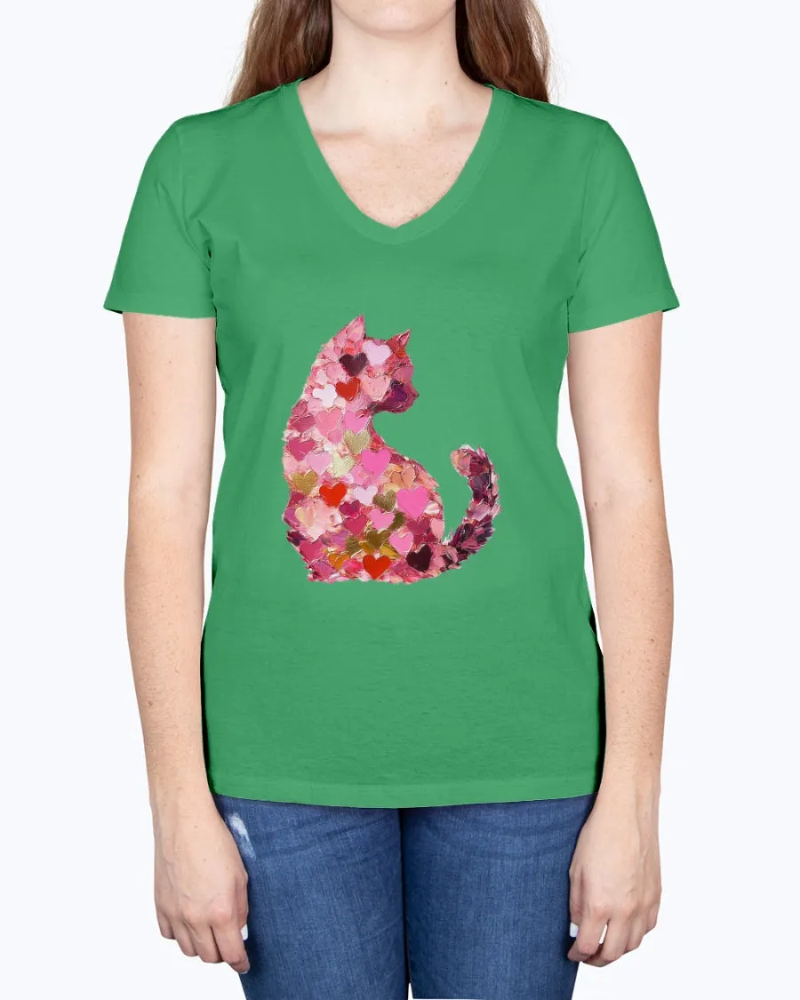Cat-heart-brushstrokes - Ladies V-neck T-Shirt