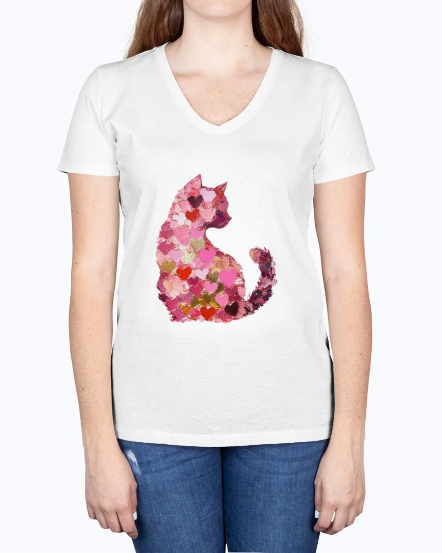 Cat-heart-brushstrokes - Ladies V-neck T-Shirt