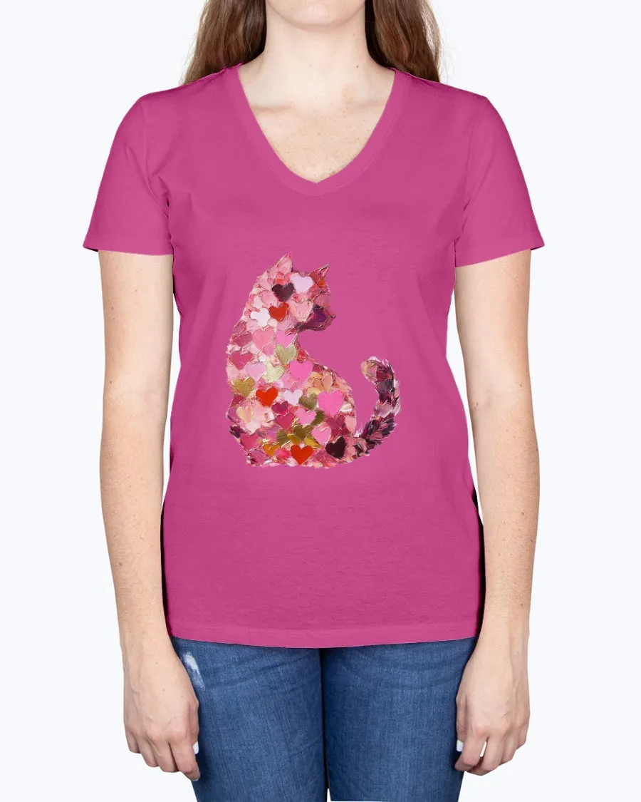 Cat-heart-brushstrokes - Ladies V-neck T-Shirt