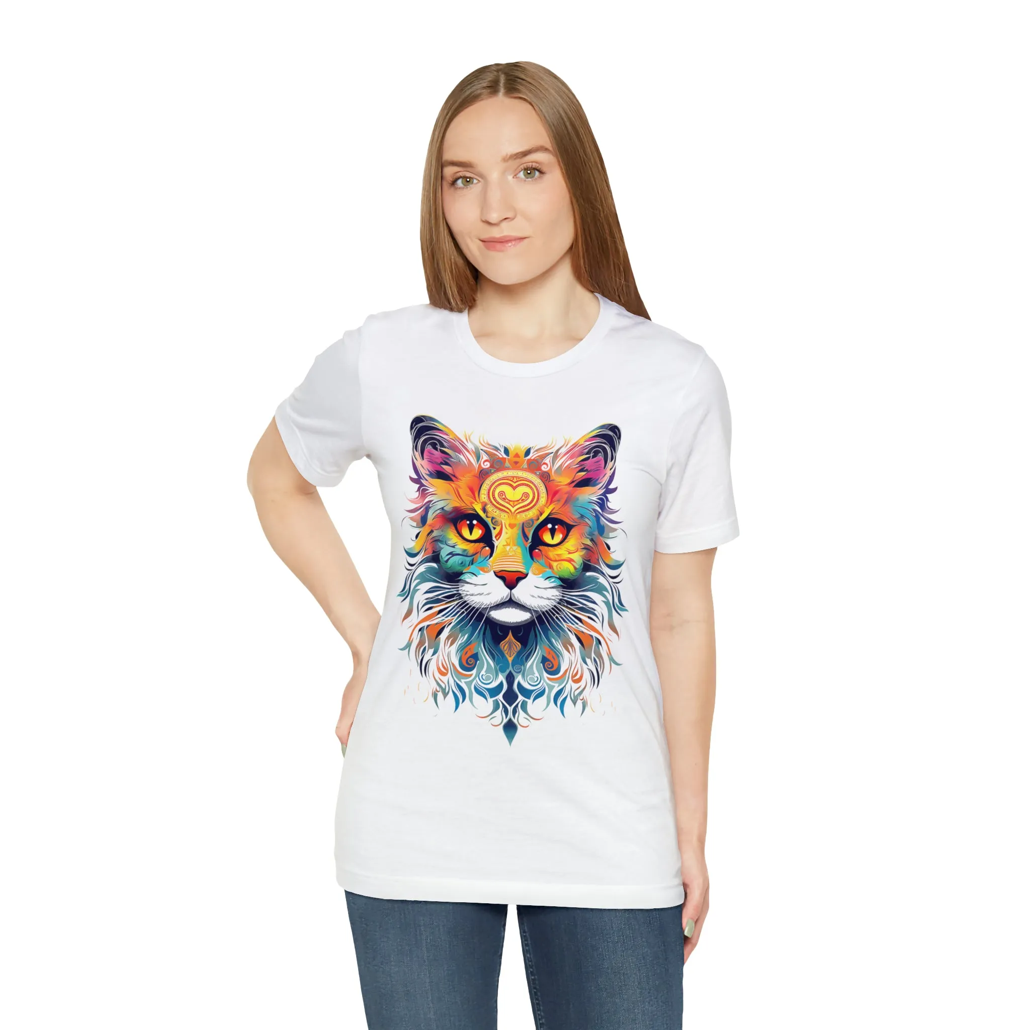 Cat Lovers Colorful T-Shirt | Artistic Kitty Tee |  Bella Canvas 3001 Unisex |  Love my Cat Short Sleeve Tshirt