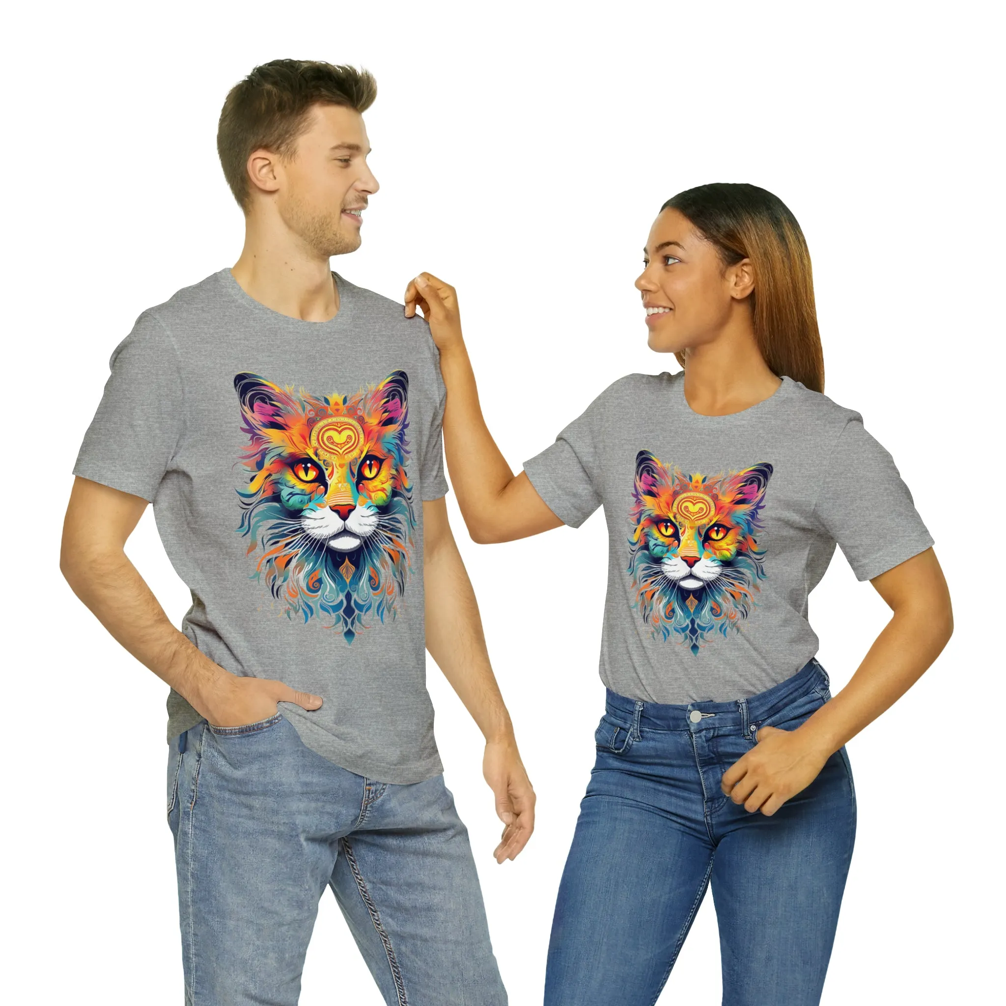 Cat Lovers Colorful T-Shirt | Artistic Kitty Tee |  Bella Canvas 3001 Unisex |  Love my Cat Short Sleeve Tshirt
