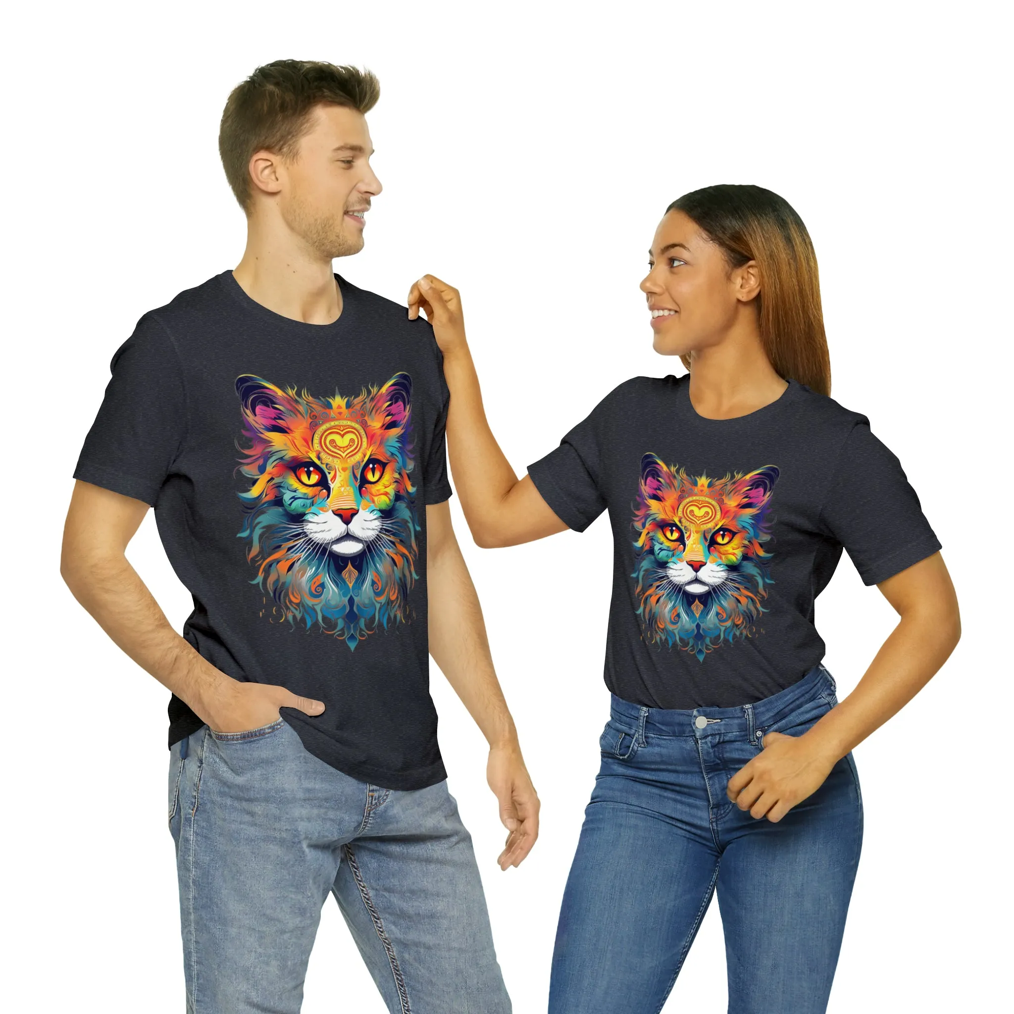 Cat Lovers Colorful T-Shirt | Artistic Kitty Tee |  Bella Canvas 3001 Unisex |  Love my Cat Short Sleeve Tshirt