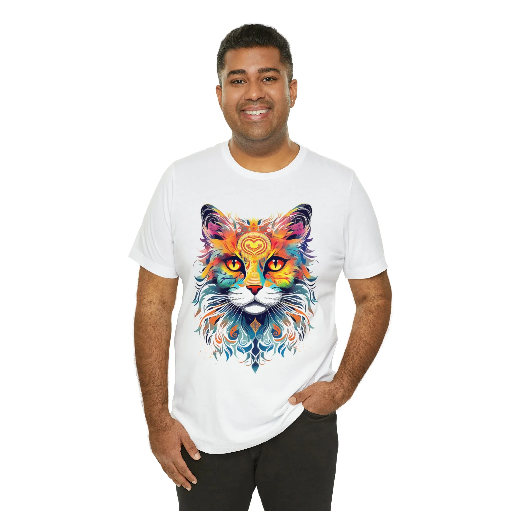 Cat Lovers Colorful T-Shirt | Artistic Kitty Tee |  Bella Canvas 3001 Unisex |  Love my Cat Short Sleeve Tshirt