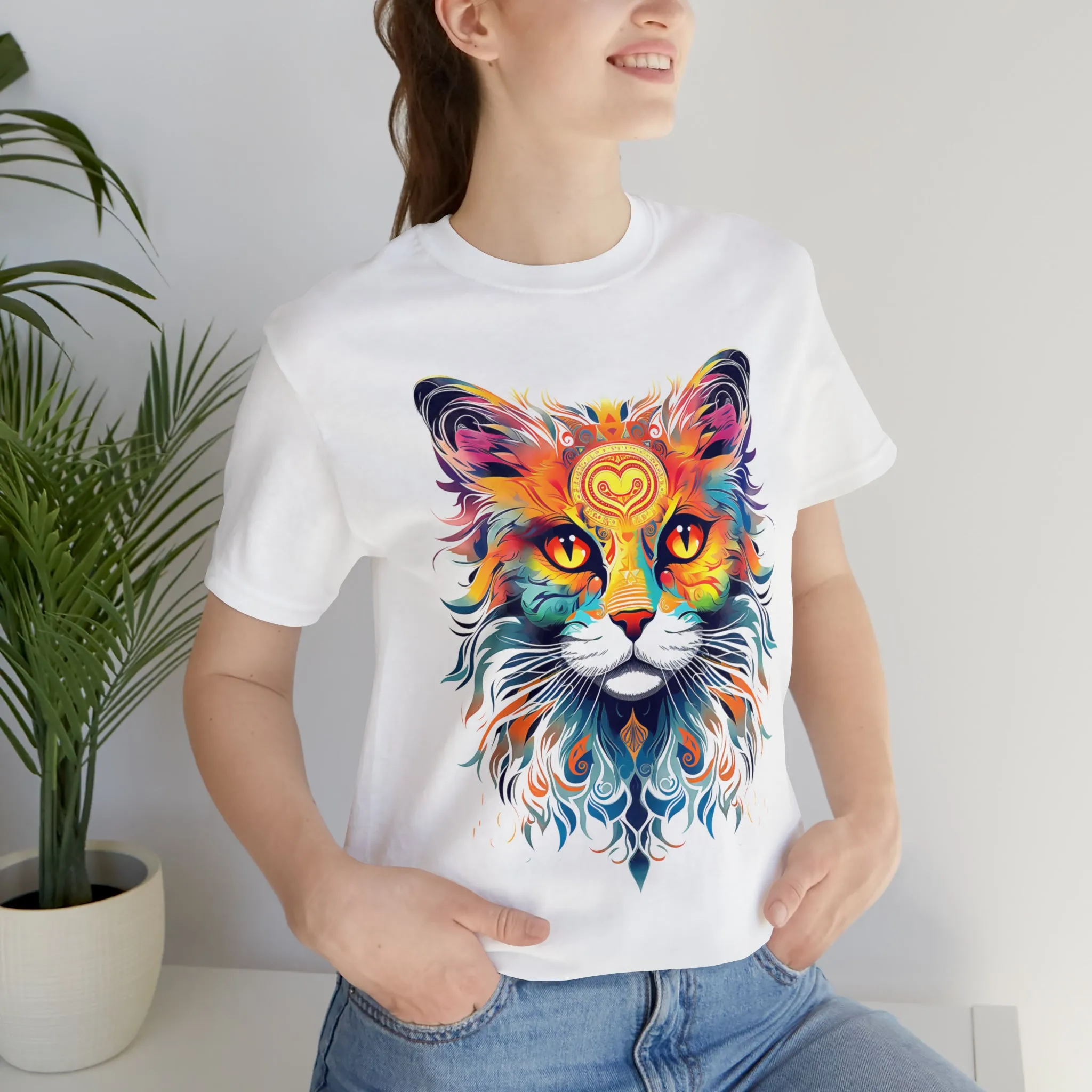 Cat Lovers Colorful T-Shirt | Artistic Kitty Tee |  Bella Canvas 3001 Unisex |  Love my Cat Short Sleeve Tshirt
