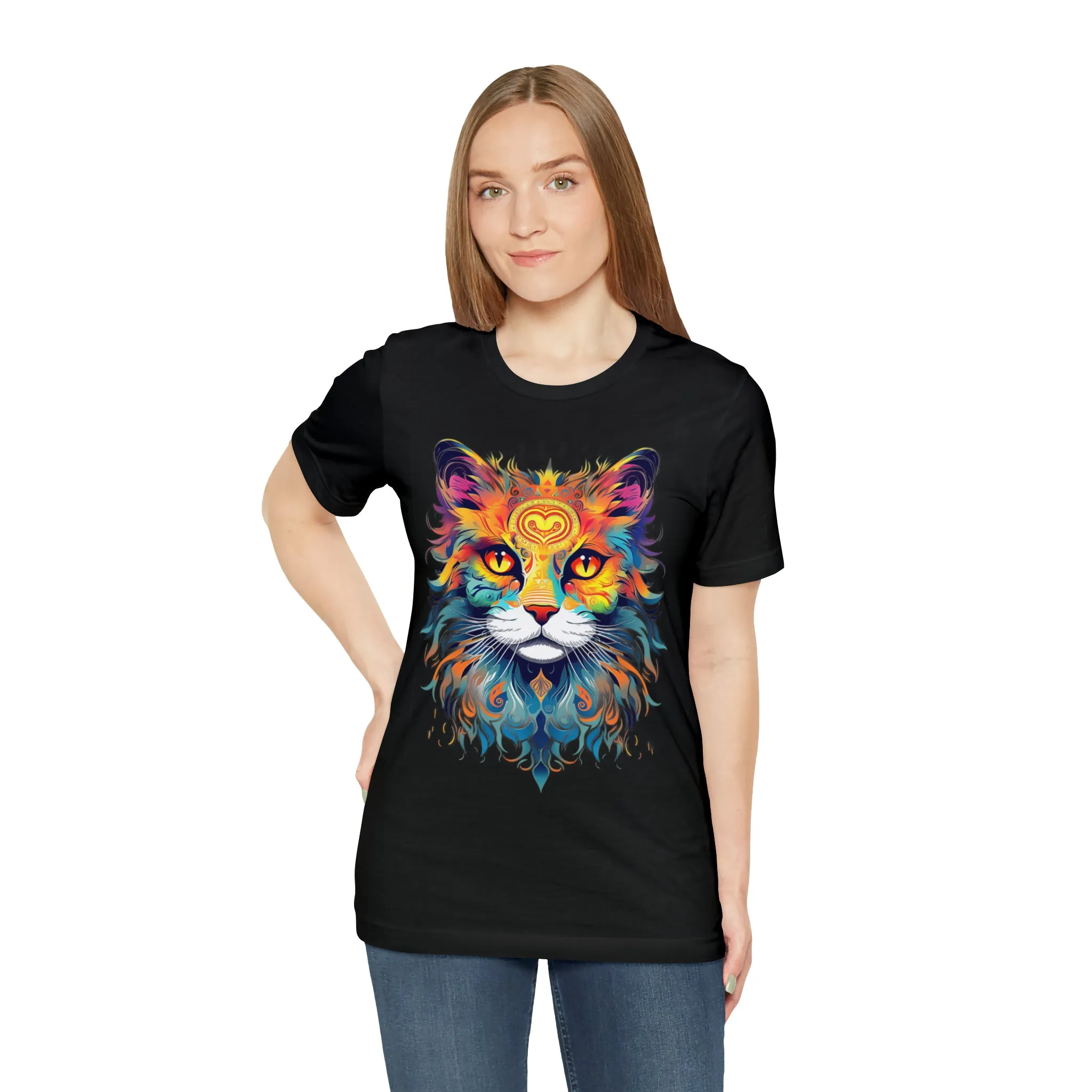 Cat Lovers Colorful T-Shirt | Artistic Kitty Tee |  Bella Canvas 3001 Unisex |  Love my Cat Short Sleeve Tshirt