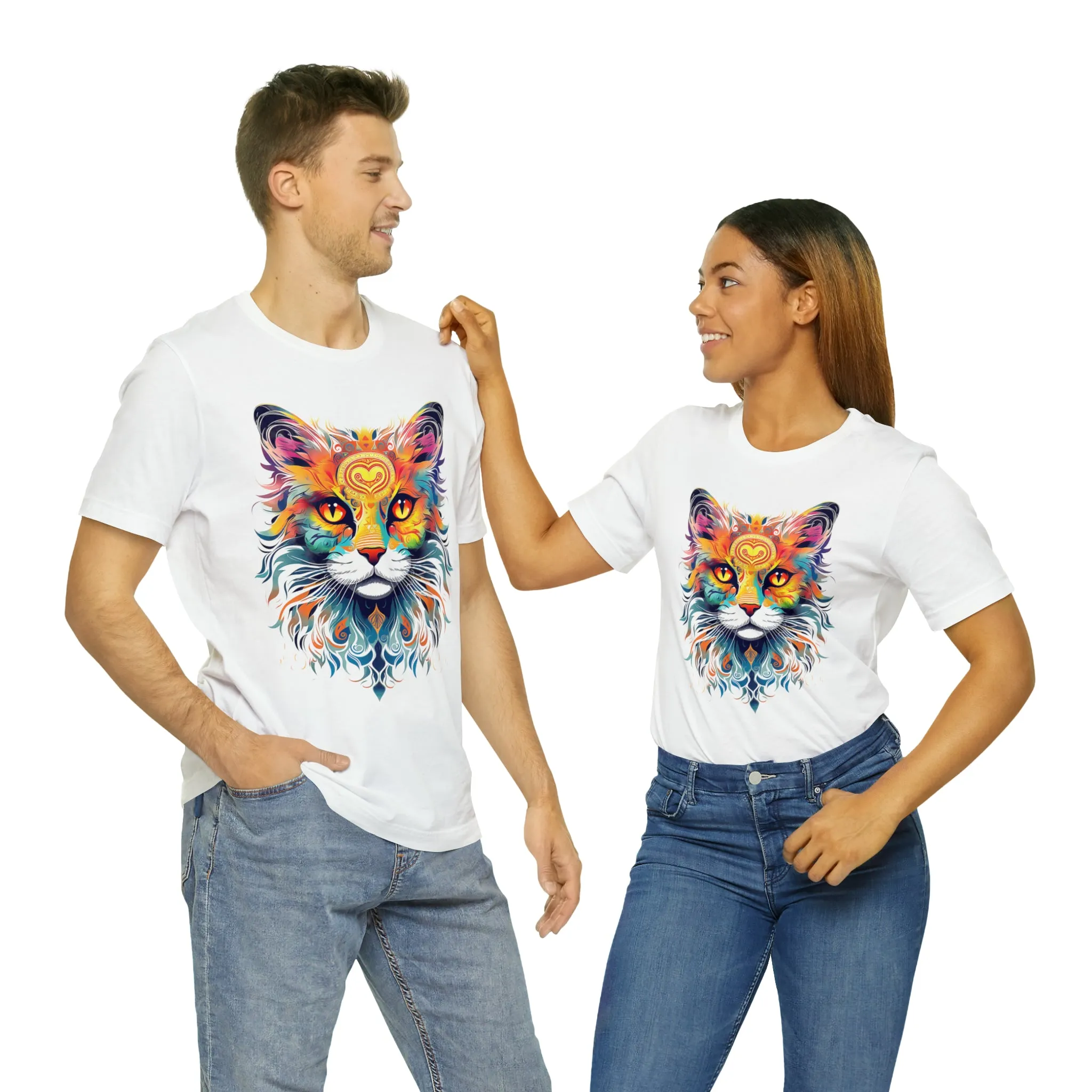 Cat Lovers Colorful T-Shirt | Artistic Kitty Tee |  Bella Canvas 3001 Unisex |  Love my Cat Short Sleeve Tshirt