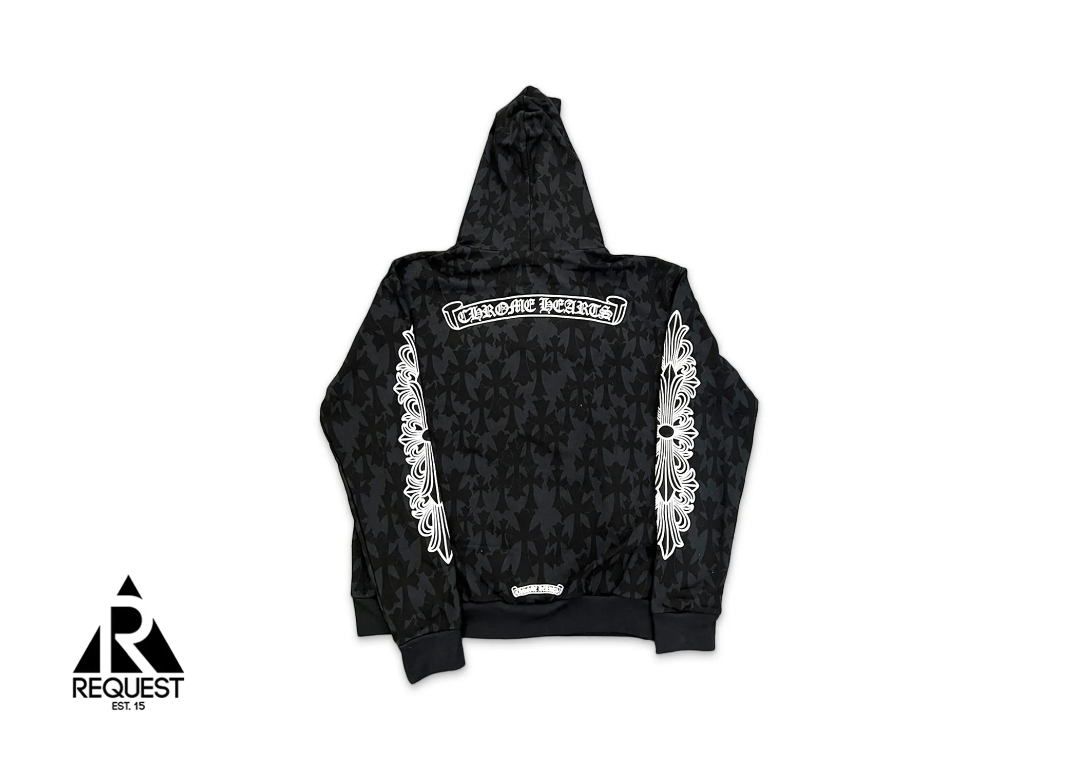 Cemetery Cross Print Zip Up Hoodie "Black"