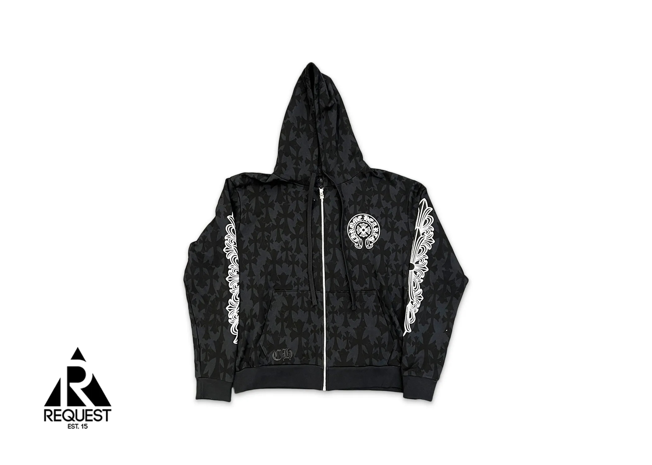 Cemetery Cross Print Zip Up Hoodie "Black"