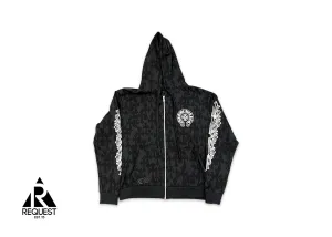 Cemetery Cross Print Zip Up Hoodie "Black"