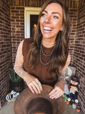 Chestnut Sleeveless Crop Sweater Vest with Rib Detail