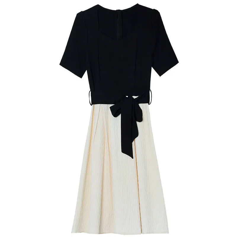 Chic Black and White Faux Two-Piece T-Shirt Dress for a Modern Look