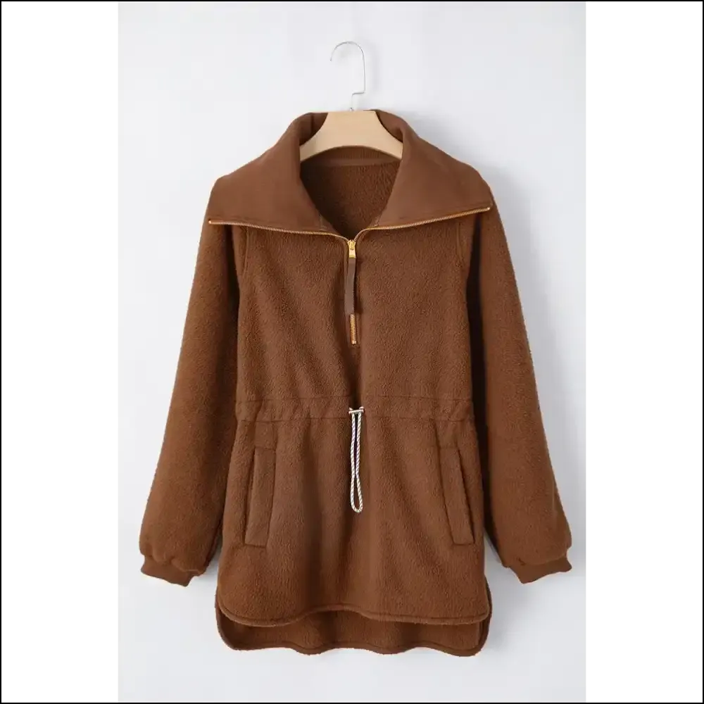 Chic Drawstring Half Zip Long Sleeve Sweatshirt