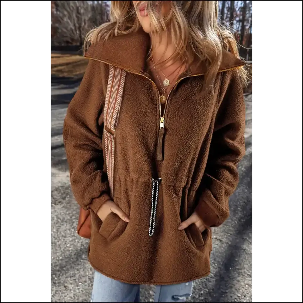 Chic Drawstring Half Zip Long Sleeve Sweatshirt