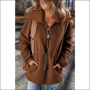 Chic Drawstring Half Zip Long Sleeve Sweatshirt
