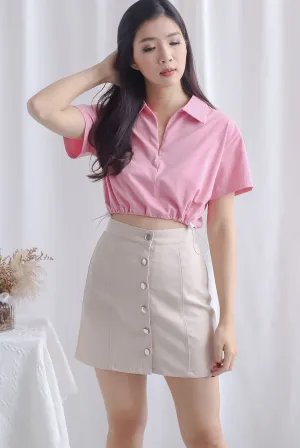 Clyde Drawstring Zip Polo Top In Pink