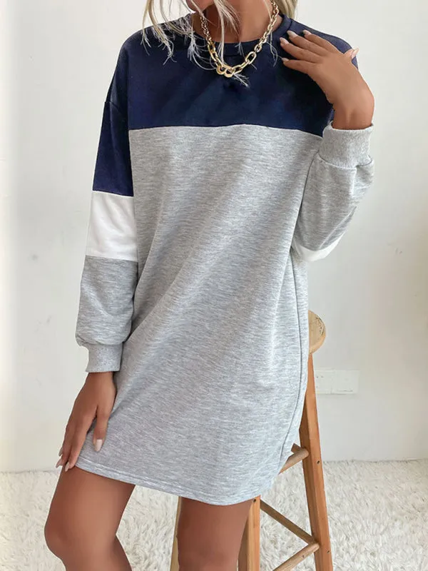 Color Block Mini Sweatshirt Dress with Long Sleeves