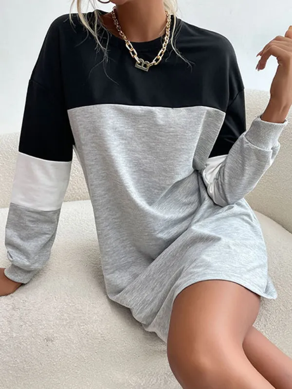 Color Block Mini Sweatshirt Dress with Long Sleeves