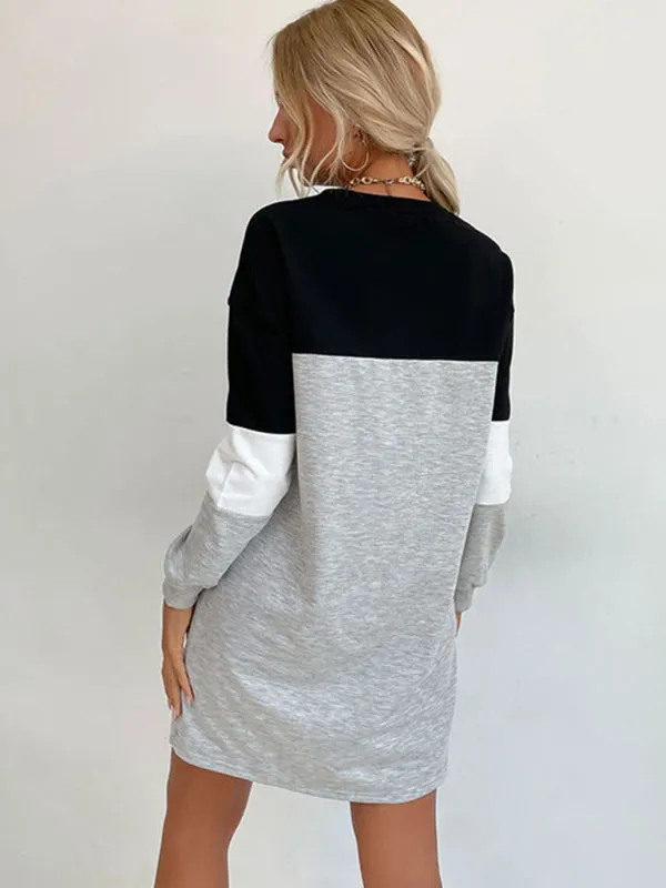 Color Block Mini Sweatshirt Dress with Long Sleeves