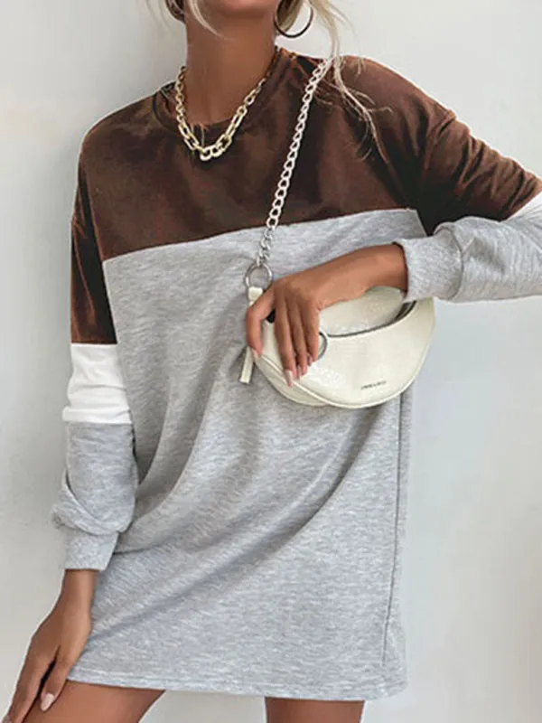 Color Block Mini Sweatshirt Dress with Long Sleeves