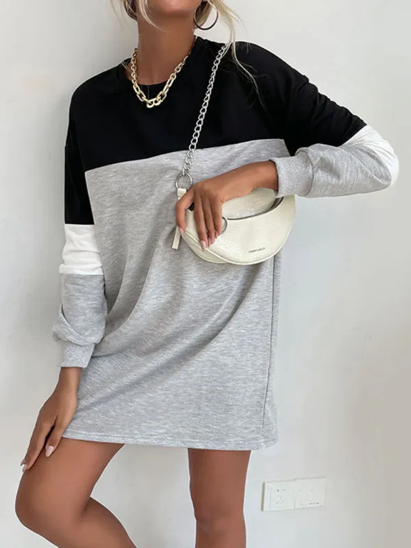Color Block Mini Sweatshirt Dress with Long Sleeves